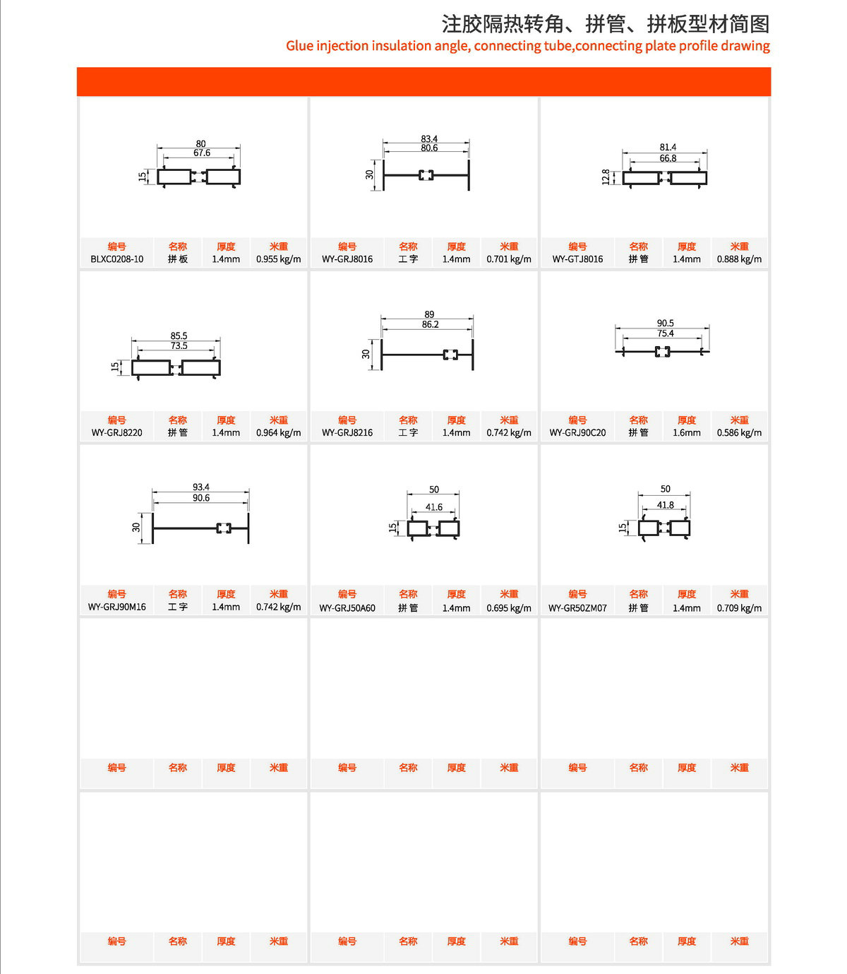 注膠隔熱轉(zhuǎn)角、拼管、拼板型材
